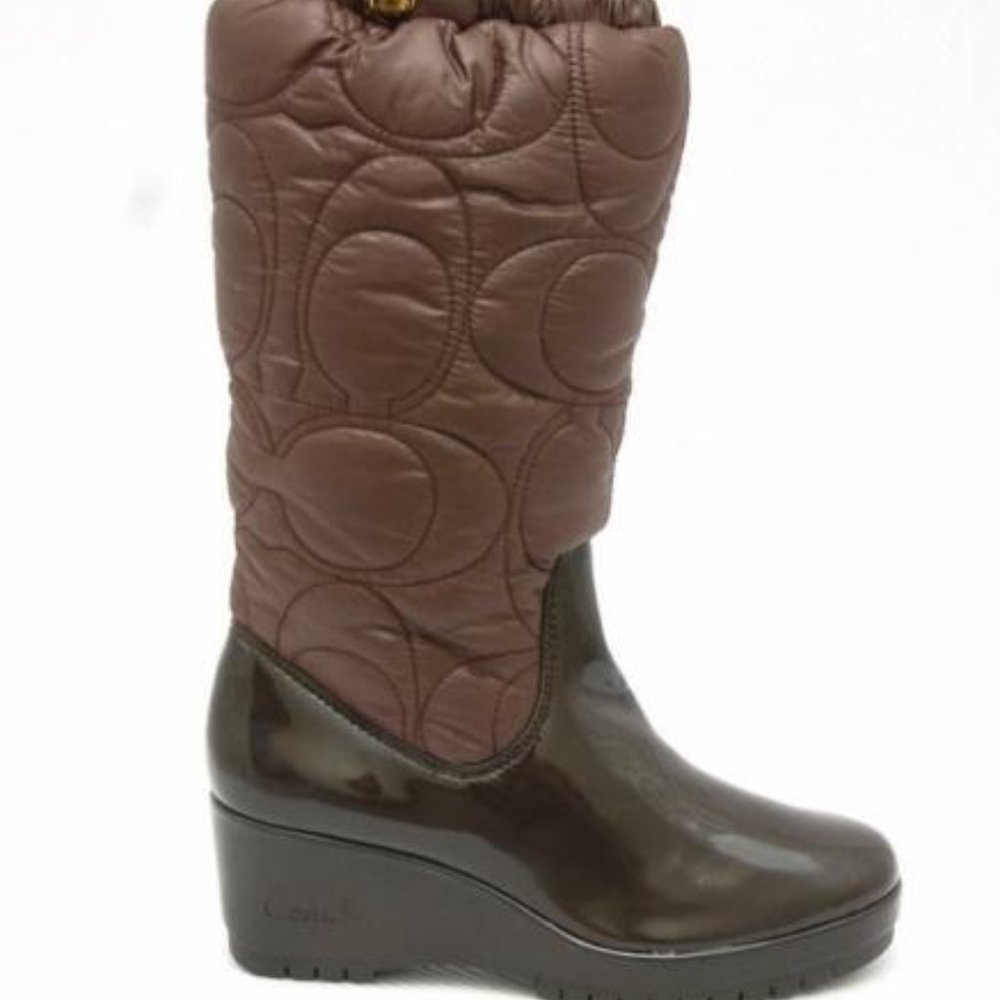 Coach CANTINA Signature Quilted Wedge Boot Brown - Picture 6 of 12
